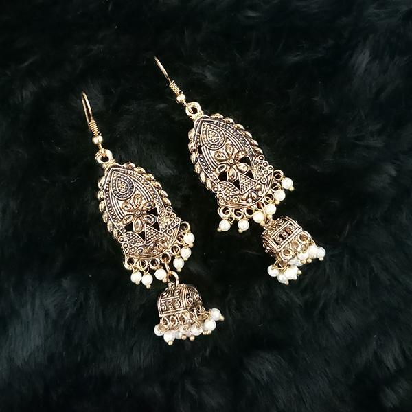 Tip Top Fashions White Beads Antique Gold Plated Jhumki Earrings - 1313501G