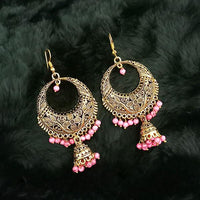 Jeweljunk Antique Gold Plated Pink Beads Jhumki Earrings - 1313504E