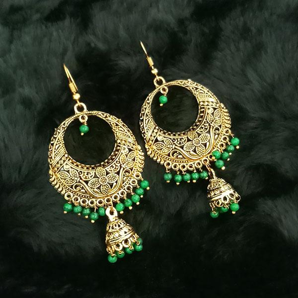 Jeweljunk Blue Beads Antique Gold Plated Jhumki Earrings - 1313504F