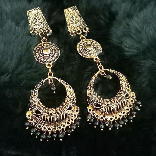 Tip Top Fashions Black Beads Antique Gold Plated Dangler Earrings - 1313505C