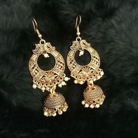 Jeweljunk White Beads Antique Gold Plated Jhumki Earrings - 1313507A