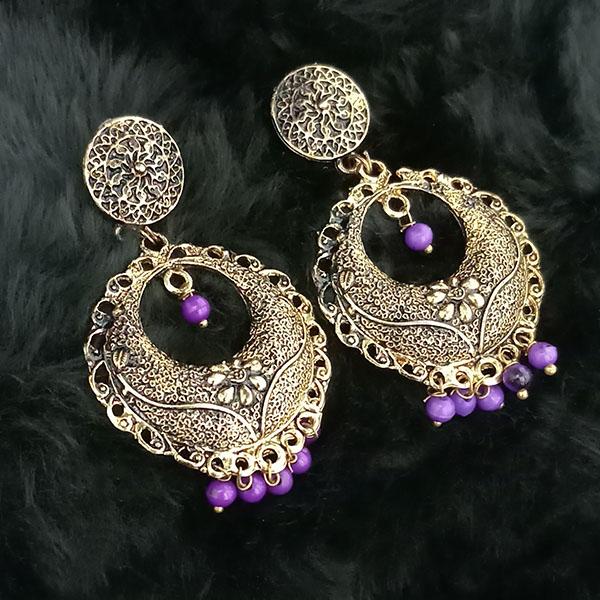 Tip Top Fashions Purple Beads Antique Gold Plated Dangler Earrings - 1313510B