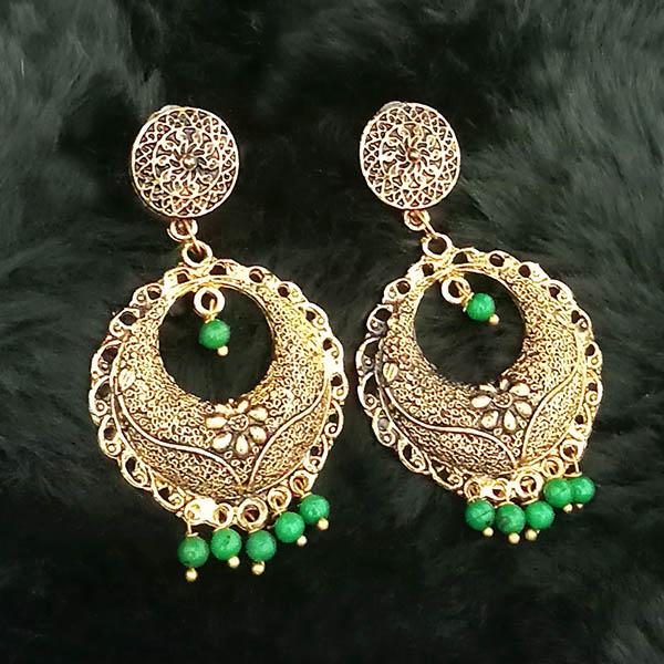 Jeweljunk Green Beads Antique Gold Plated Dangler Earrings - 1313510D