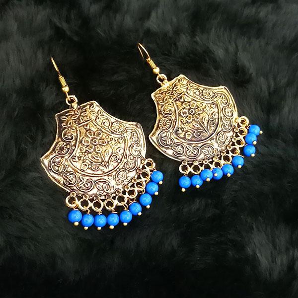Jeweljunk Blue Beads Antique Gold Plated Dangler Earrings - 1313511G