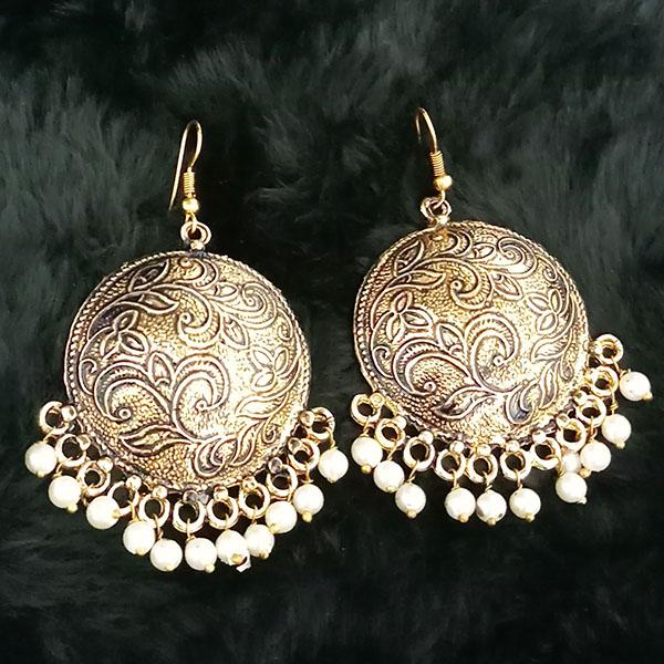 Tip Top Fashions Antique Gold Plated White Beads Dangler Earrings - 1313512A