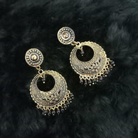 Jeweljunk Antique Gold Plated Black Beads Dangler Earrings - 1313516G
