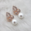 Kriaa Austrian Stone Gold Plated Pearl Dangler Earrings - 1313607