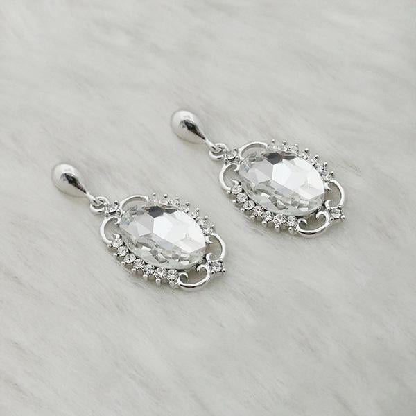 Kriaa White Crystal Stone Rhodium Plated Dangler Earrings - 1313649B