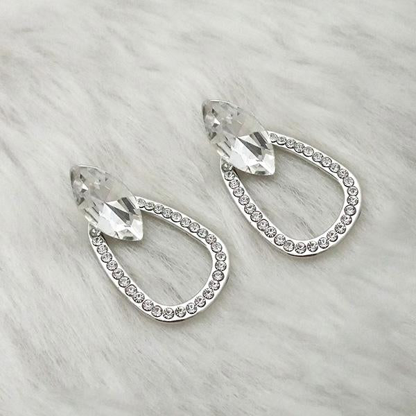 Kriaa White Crystal Stone Rhodium Plated Dangler Earrings - 1313657C