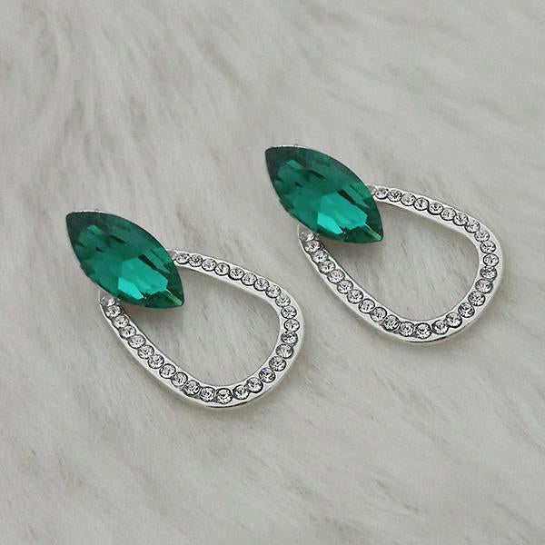 Kriaa Green Crystal Stone Rhodium Plated Dangler Earrings - 1313657E