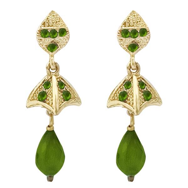 Kriaa Gold Plated Green Austrian Stone Jhumki Earrings - 1313702C