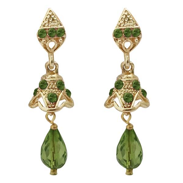 Kriaa Gold Plated Green Austrian Stone Jhumki Earrings - 1313704C