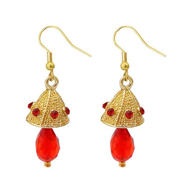 Kriaa Austrian Stone Orange Gold Plated Jhumki Earrings - 1313707H