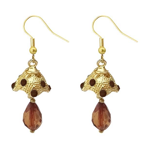 Kriaa Austrian Stone Brown Gold Plated Jhumki Earrings - 1313708F