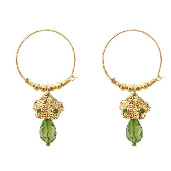 Kriaa Austrian Stone Green Gold Plated Jhumki Earrings - 1313710F