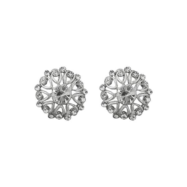 Kriaa Austrian Stone Floral Shape Silver Plated Stud Earrings - 1313805