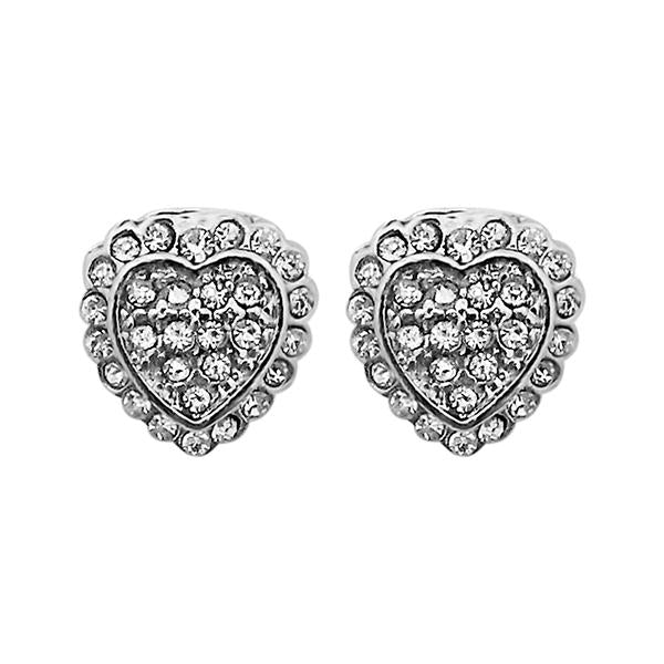 Kriaa Austrian Stone Silver Plated Heart Shape Stud Earrings - 1313816