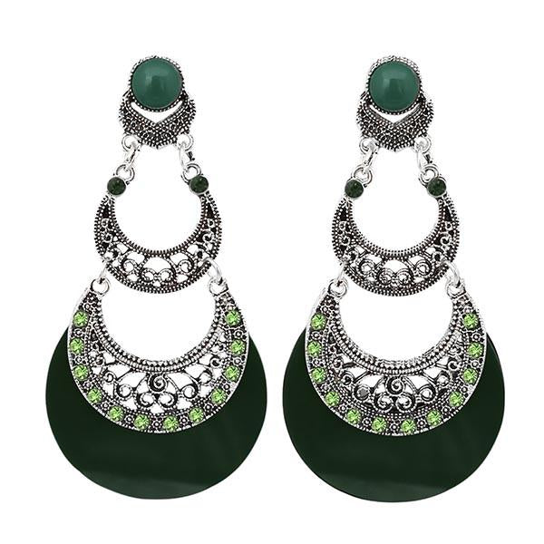 Urthn Green Acrylic Rhodium Plated Dangler Earrings - 1314013F