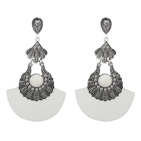 Urthn White Acrylic Rhodium Plated Dangler Earrings - 1314014D