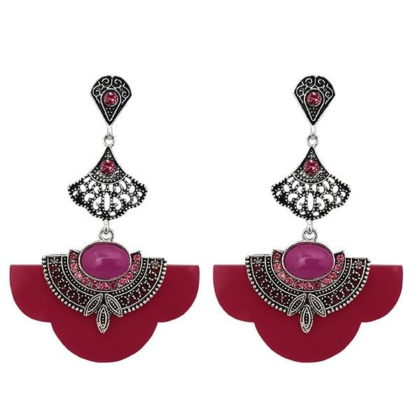 Urthn Rhodium Plated Pink Stone Dangler Earrings - 1314015E