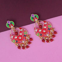 Kriaa Red Meenakari Kundan Dangler Earrings - 1314201D