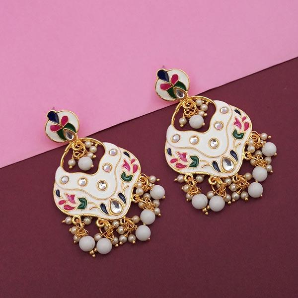 Kriaa White Meenakari Kundan Gold Plated Dangler Earrings - 1314201E