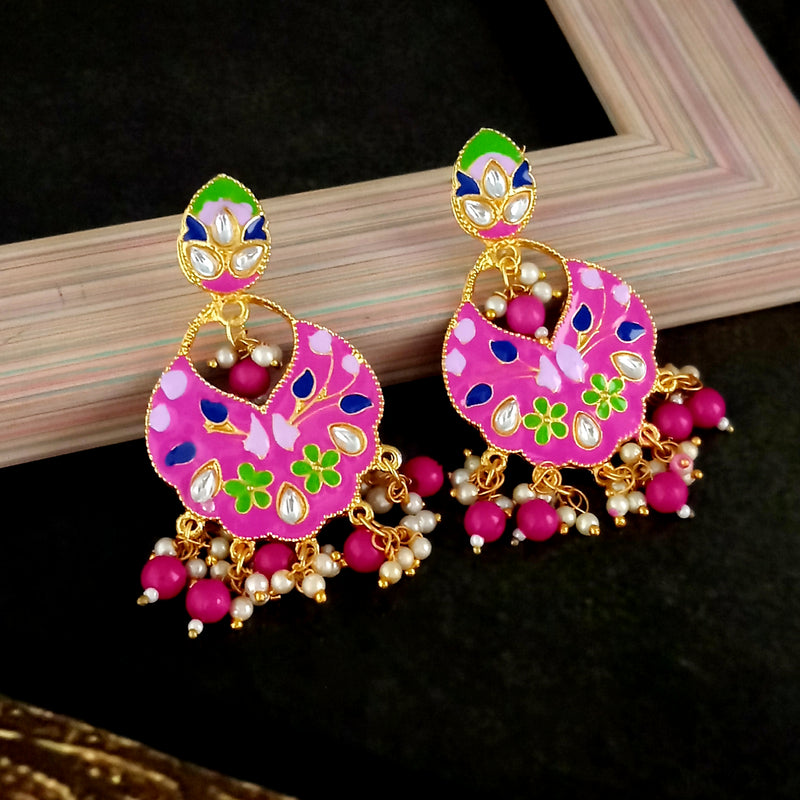 Amina Creation Gold Plated Meenakari Dangler Earrings