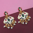 Kriaa White Meenakari Kundan Gold Plated Dangler Earrings - 1314204E