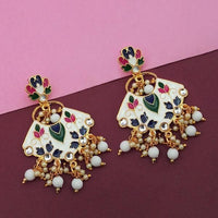 Kriaa White Meenakari Kundan Gold Plated Dangler Earrings - 1314204E