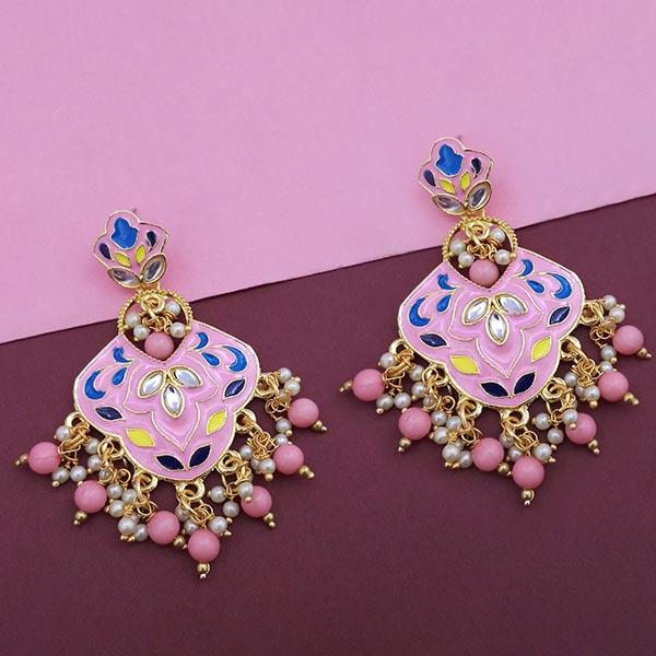 Kriaa Pink Meenakari Kundan Dangler Earrings - 1314206C