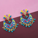 Kriaa Blue Meenakari And Beads Kundan Dangler Earrings - 1314208A