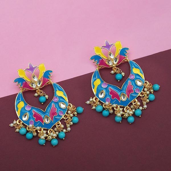 Kriaa Blue Meenakari And Beads Kundan Dangler Earrings - 1314208A