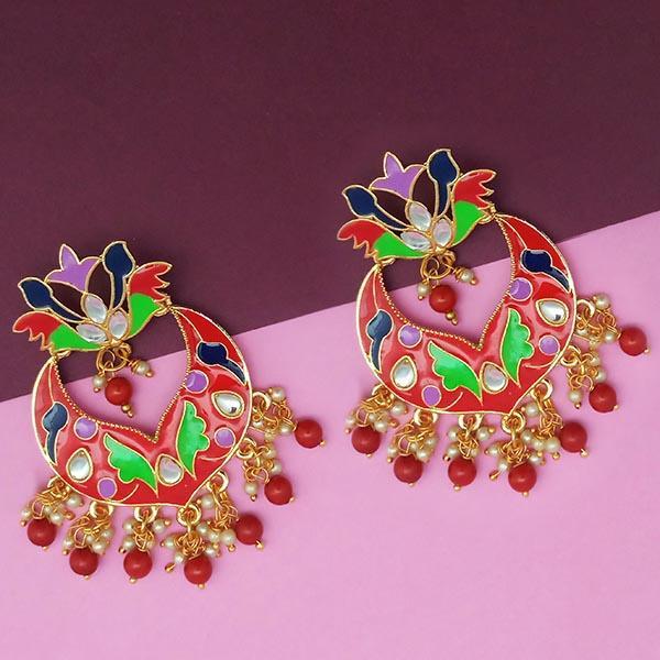 Kriaa Red Meenakari And Beads Kundan Pack Of 6 Dangler Earrings - 1314208D