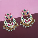 Kriaa White Meenakari And Beads Kundan Dangler Earrings - 1314208E