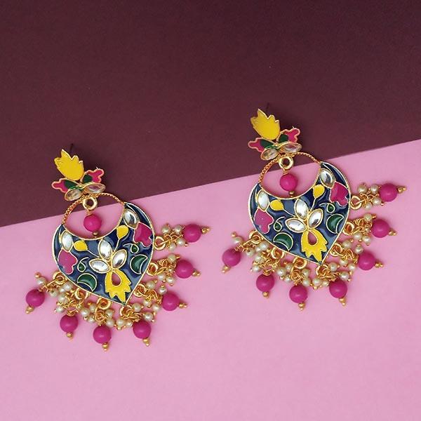 Kriaa Blue Meenakari And Beads Kundan Dangler Earrings - 1314211F