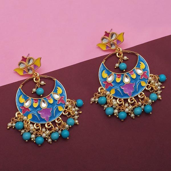 Kriaa Blue Meenakari And Beads Kundan Dangler Earrings - 1314216A