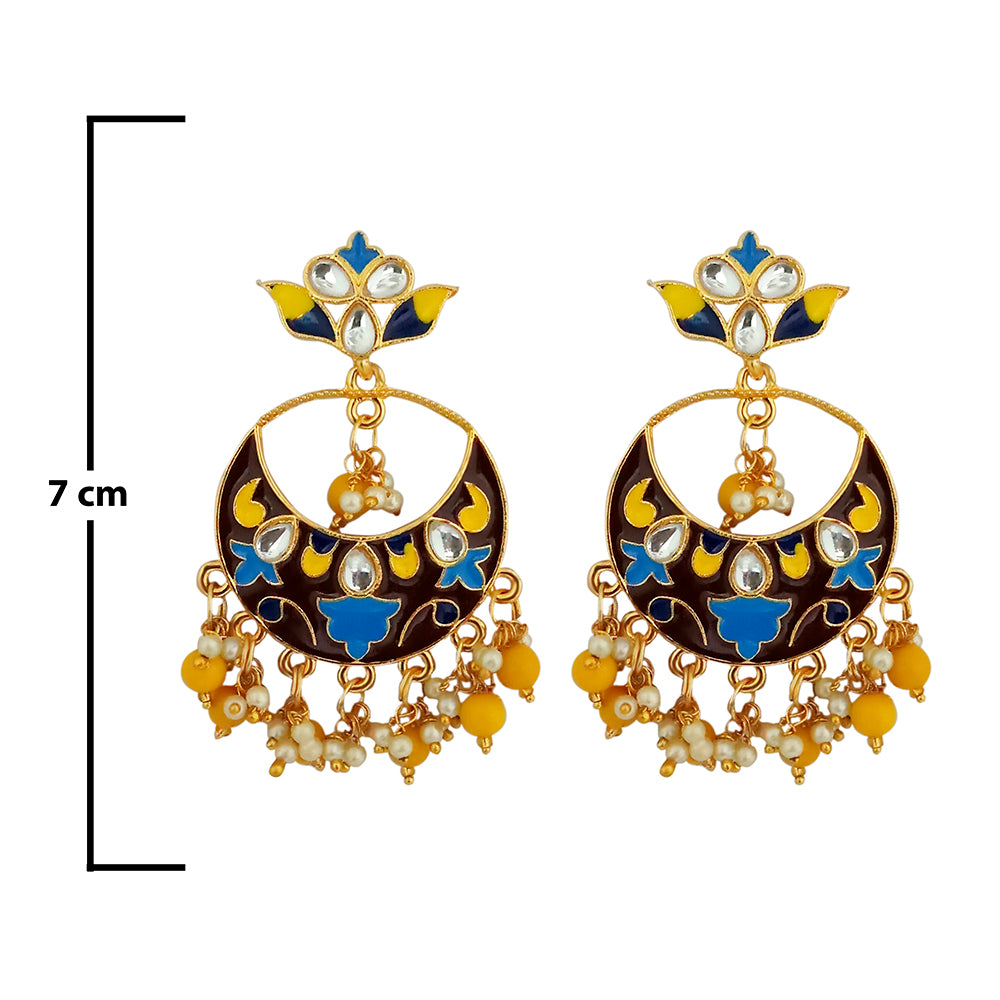 Kriaa Gold Plated Kundan Multi Meenakari Dangler Earrings