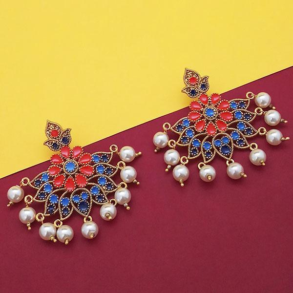 Kriaa Red Meenakari And Pearl Dangler Earrings - 1314219E