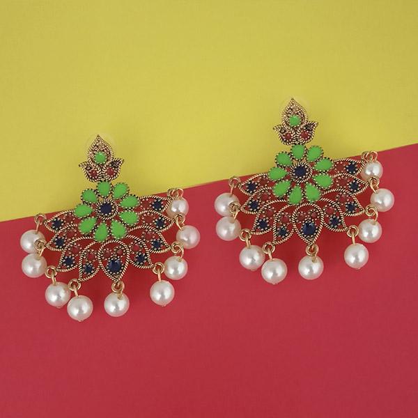 Kriaa Gold Plated Green Meenakari Earrings - 1314219I