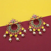 Kriaa Red Meenakari And Pearl Dangler Earrings - 1314221D