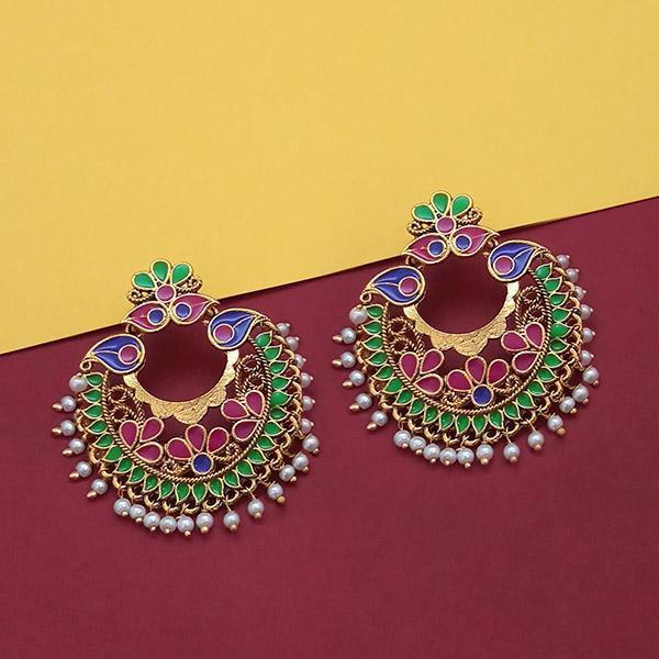 Kriaa Green Meenakari And Pearl Dangler Earrings - 1314230B