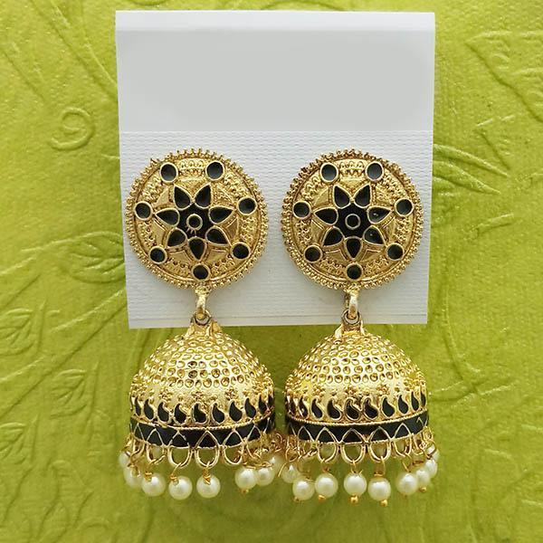 Kriaa Black Meenakari And Beads Jhumki Earrings - 1314232G