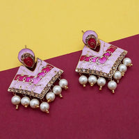 Kriaa Austrian Stone Pink Meenakari Dangler Earrings - 1314239D