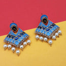 Kriaa Gold Plated Austrian Stone Blue Meenakari Pearl Dangler Earrings - 1314239G