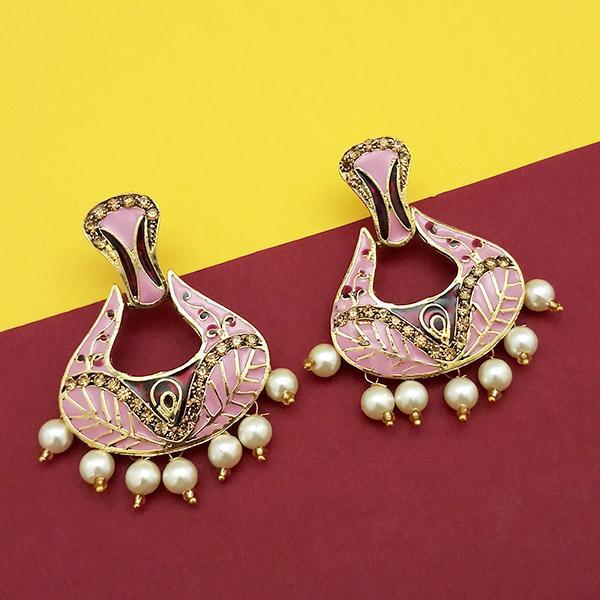 Kriaa Austrian Stone Pink Meenakari Dangler Earrings - 1314242D
