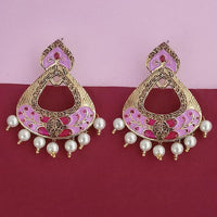 Kriaa Pink Meenakari Gold Plated Dangler Earrings - 1314246A