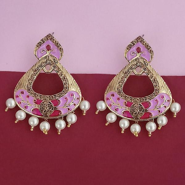 Kriaa Pink Meenakari Gold Plated Dangler Earrings - 1314246A
