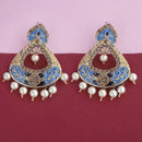 Kriaa Gold Plated Blue Meenakari Austrian Stone Dangler Earrings - 1314246F