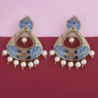 Kriaa Gold Plated Blue Meenakari Austrian Stone Dangler Earrings - 1314246F