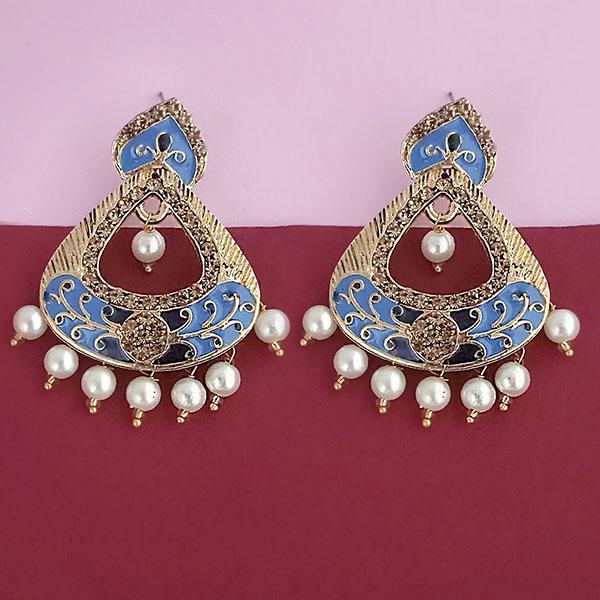 Kriaa Gold Plated Blue Meenakari Austrian Stone Dangler Earrings - 1314246F